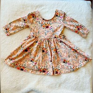 Ruffle Butts Floral 3/4 Sleeve Twirl Dress